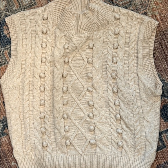 debut Sweaters - Debut Cream Cable Knit Turtleneck Sweater Vest